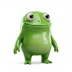 Fototapeta premium 3D Cute Green monster. Cartoon kawaii colorful scary funny character. Eyes, tongue, hands, Baby collection with Childish style. White background, Halloween. 