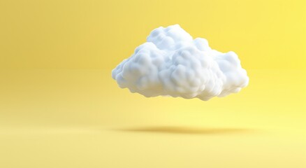 Minimalist 3D rendering of a cute cloud icon on a bright yellow background with soft shadows and isometric perspective