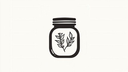 Elegant minimalist spice jar logo featuring herbal elements with simple black and white design for unique branding appeal