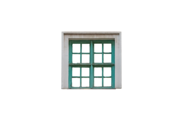 light green old classic wooden closed window with many panes is isolated.