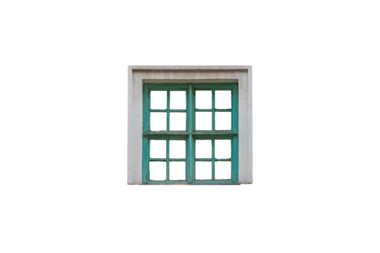 light green old classic wooden closed window with many panes is isolated.