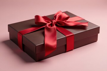 Obraz premium Elegant chocolate box, tied with satin ribbon, isolated , macro, sweet