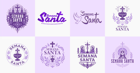 Semana Santa, Lent Holy Week spanish text, Catholic good friday design set collection religious tradition