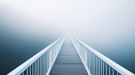 A white bridge extending into an endless mist