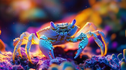 Colorful crab on vibrant coral reef in tropical ocean