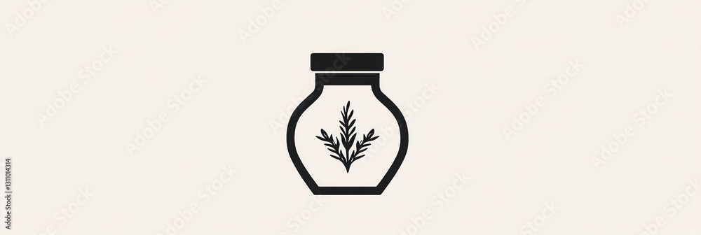 Poster elegant minimalist spice jar logo with black and white design featuring herbal elements for refined 