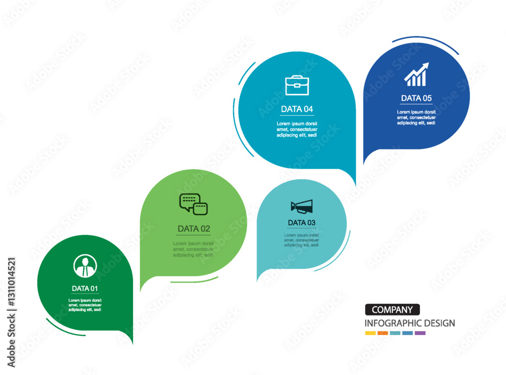 Wall mural infographics speech bubbles timeline with 5 number data template. illustration abstract background.