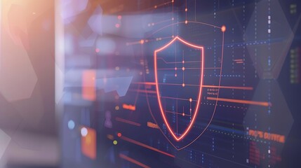 Close-up of a digital screen with a pop-up ad blocked by a shield icon, symbolizing ad-free browsing and online privacy protection in a modern workspace setting.