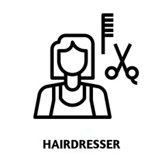Hairdresser editable stroke outline icon isolated on white background flat vector illustration, Pixel perfect