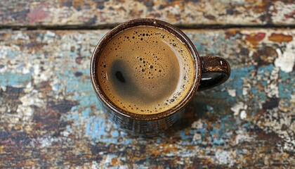 Espresso on rustic wooden table