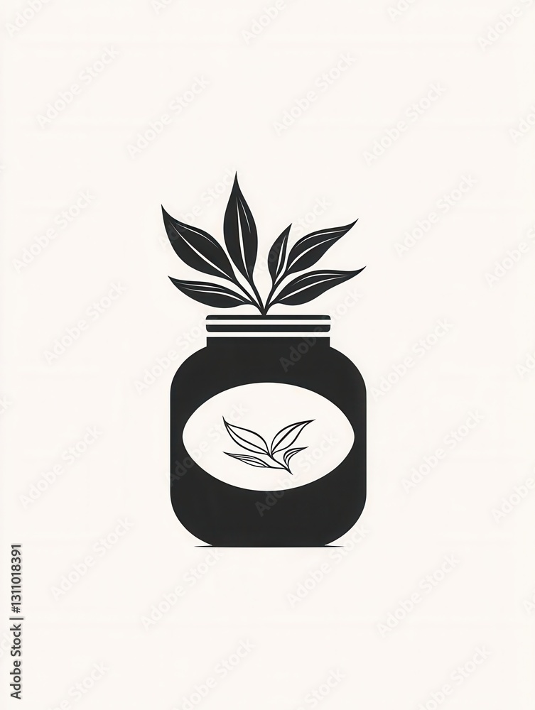 Poster elegant minimalist design featuring a black and white spice jar logo with herbal elements for unique
