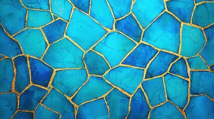 Blue Mosaic Background with Golden Grout for Artistic Designs
