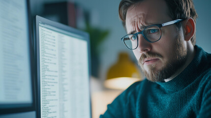 A worker staring at a long list of unread emails, their expression filled with despair, showcasing the overwhelming pressure and stress of an overflowing inbox.
