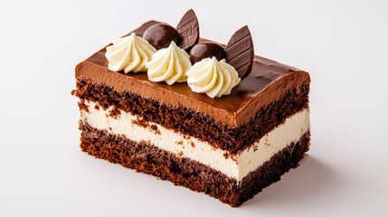 Decadent Chocolate Cake Slice with Cream and Garnishes