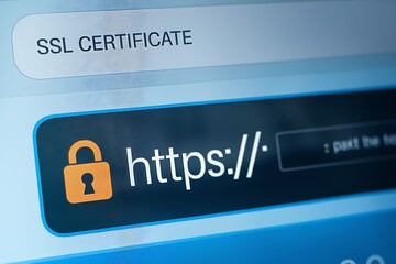 SSL Secure Connection: Close-Up of Browser Window with Lock Icon for HTTPS Encryption and Cybersecurity, ssl lock, ssl padlock, website design, ssl badge, ssl shield, Https, TLS, SSL certificate
