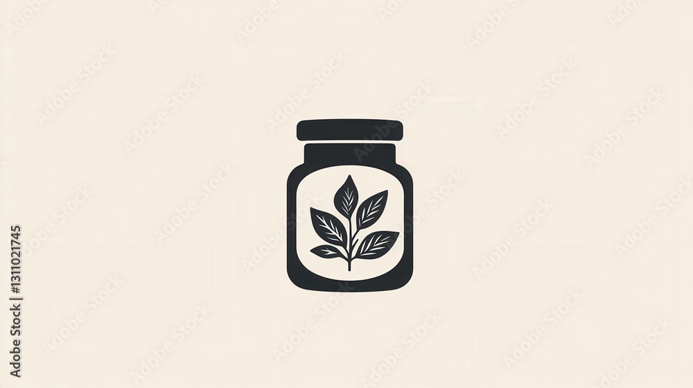 Poster minimalist black and white spice jar logo features elegant herbal branding for culinary design appli