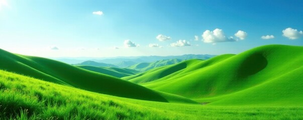 Obraz premium Emerald waves of hills under a clear spring sky , environment, rolling hills