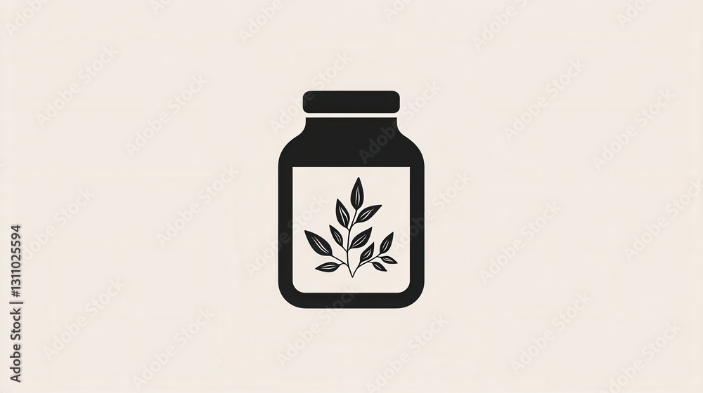 Poster elegant black and white minimalist spice jar logo showcasing herbal branding in a simple and refined