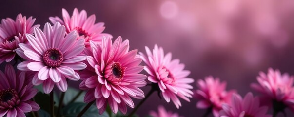 Muted pink & purple chrysanthemums, mauve smoky autumn backdrop, closeup, bloom, floral