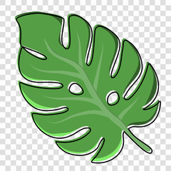 Hand-drawn vibrant tropical leaf with outline glitch. Trendy exotic leaf illustration, minimalist botanical jungle art, posters, covers, wall art, fashion design projects. Easily editable vector file