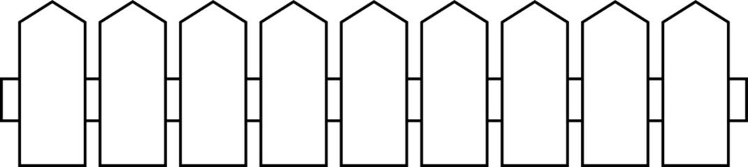 Outdoor Garden Fence outline flat vector.
Simple wooden fence coloring page design isolated.
Good for greeting card,poster, banner,craft and DIY.
Transparent background.