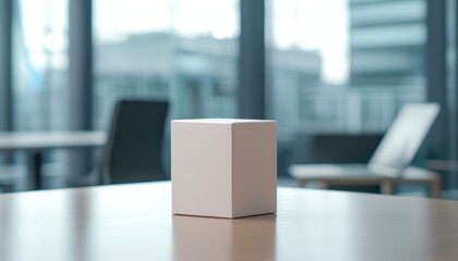 Brochure mockup on a table, in an empty office with a laptop, showcasing promotional tools in a creative business environment