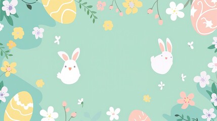 A charmingly designed background for an Easter card is displayed. The background is infused with a lively and joyous Easter atmosphere, featuring soft pastel colors like pink, light blue, and lavender