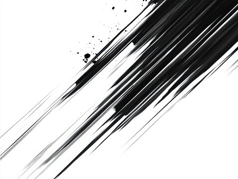 Abstract Brush Strokes: Dynamic black brush strokes streak across the canvas, creating a sense of movement, energy, and artistic expression, punctuated by subtle splatter effects.