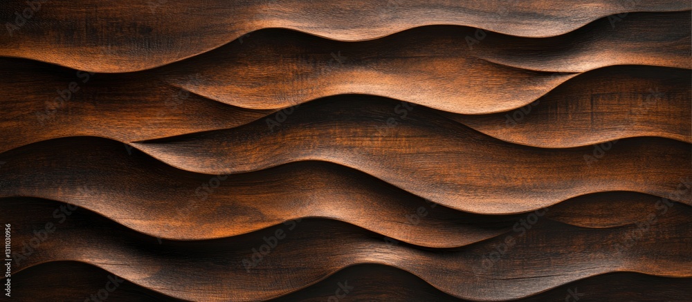 Aufkleber Textured dark wood panel background with wavy grooves in rich brown and deep mahogany tones creating depth and elegance for design purposes