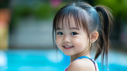 Shot of a beautiful girl on the swimming pool.The focus is sharp, and the high-resolution detail gives the image a stock photo-style appearance.