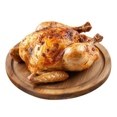 Roasted Chicken on Rustic Wood on transparent background.