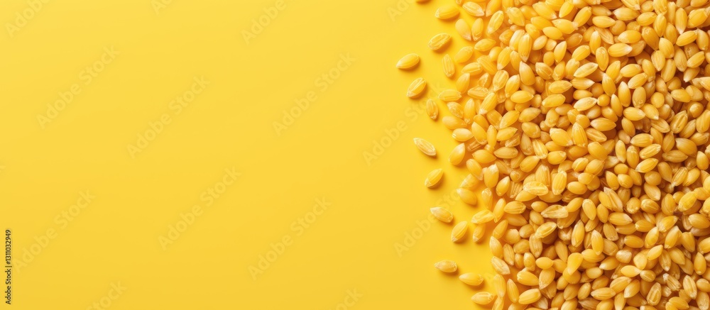 Leinwandbilder golden yellow backgound with a top view of honey air rice and puffed wheat cereal spread on the left