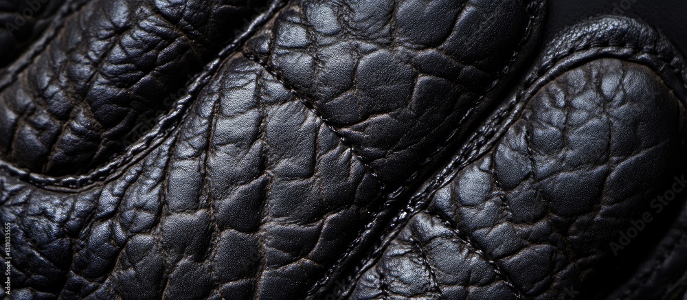 Aufkleber close-up of intricate black leather texture showcasing the fine cracks and stitches, emphasizing the