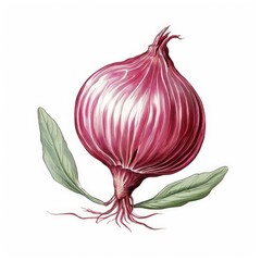 an AI Image Generator, Detailed Botanical Illustration of a Fresh Red Onion