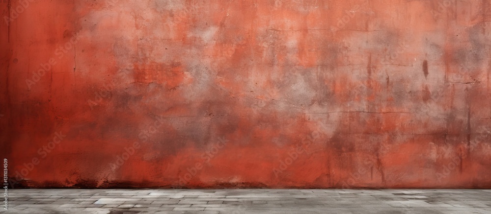 Leinwandbilder Textured orange wall with varying shades of red and gray on the surface creates an intriguing copy space for art or design projects.
