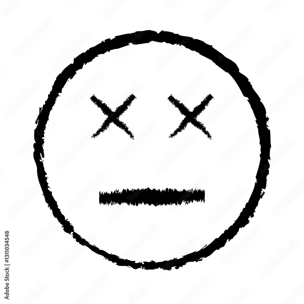 Poster sketched black dead face sad expression in simple outline