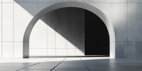 Obraz premium Modern Architectural Arc: This image captures a minimalist composition with a central archway, playing with light and shadow to create a strong sense of depth and geometrical beauty.