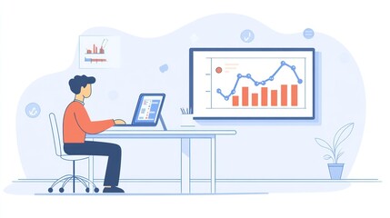 Businessman analyzing data on laptop in office