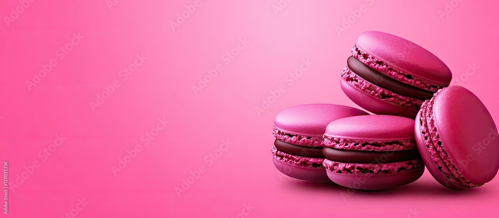 Aufkleber vibrant magenta macarons stacked creatively on right side of a soft pink background creating ample n
