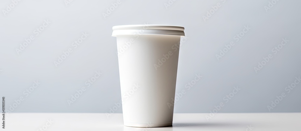 Leinwandbilder minimalistic white coffee cup with a lid positioned centrally against a soft gray background designe