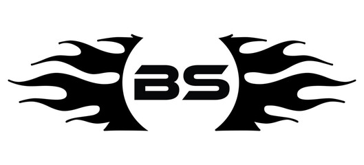 Obraz premium Futuristic abstract Logo with Fiery Flame Motif and Geometric 'BS' Emblem, Black and White Artwork