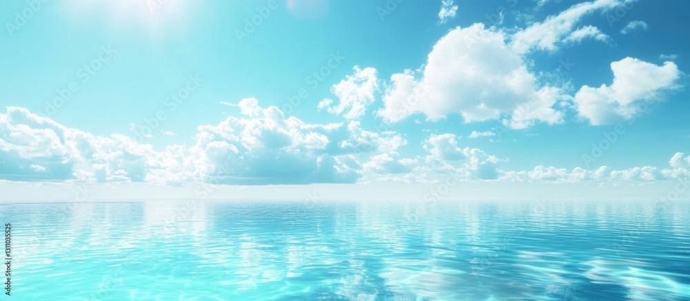 Poster serene tranquil swimming pool with turquoise water reflecting a clear blue sky and soft white clouds
