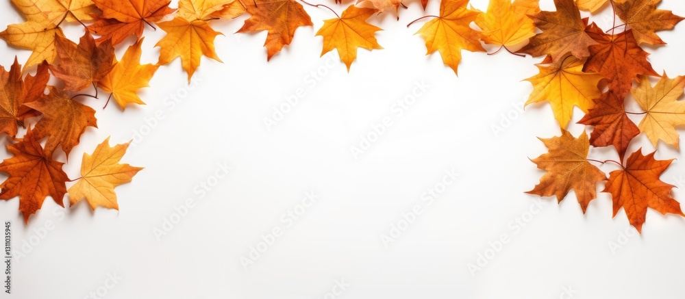 Leinwandbilder autumn maple leaves in vibrant orange and yellow forming a frame on a clean white background with am