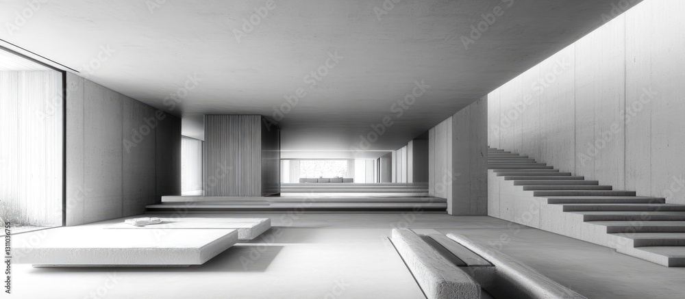 Leinwandbilder modern minimalist interior featuring light gray walls and bold geometric shapes; open space with a s