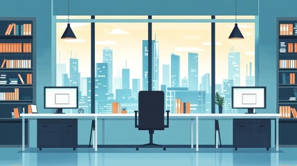 Naklejka premium Modern office interior with city view. Possible use Stock photo (1)