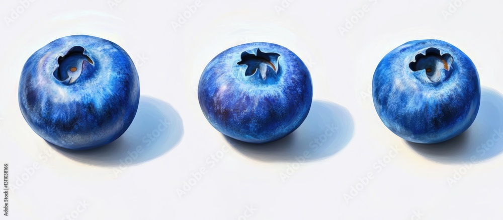 Poster fresh blueberries arranged side by side on a white background showcasing vibrant blue tones and natu