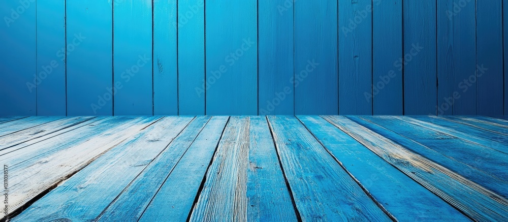 Fototapete blue wooden surface with a smooth texture and weathered details, creating a tranquil open space idea