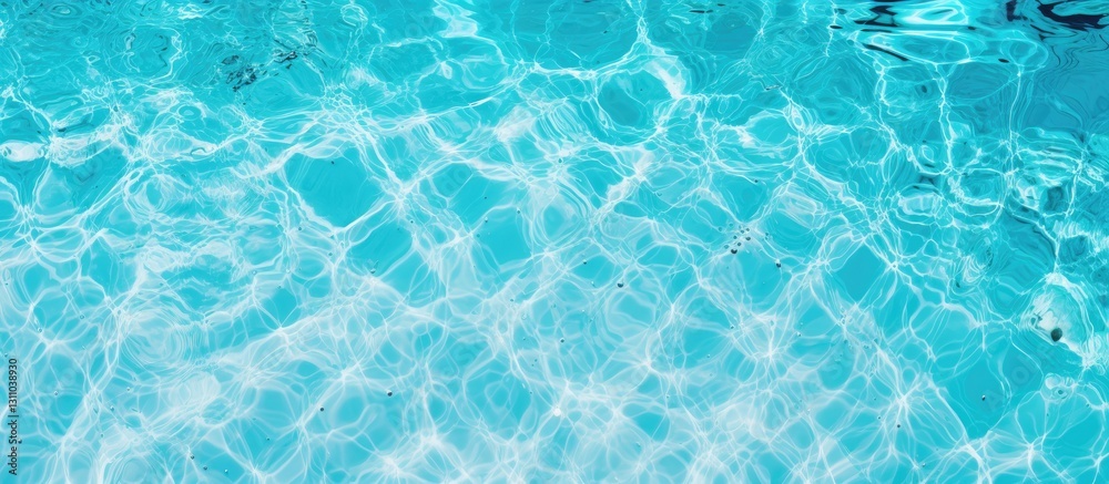 Poster Turquoise swimming pool water with abstract reflective textures and gentle wave patterns creating ample space for text and graphics