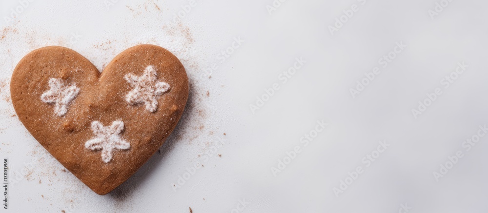 Aufkleber heart-shaped gingerbread cookie decorated with white icing flowers positioned on the left side of a 