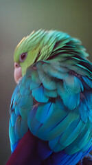 Fototapeta premium Green cheek conure with striking blue flight feathers and maroon tail